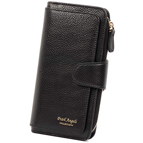 Pearl Angeli Soft Genuine Leather Women Wallet RFID Blocking Large Capacity Tri-fold Multi Card Holder Organizer Ladies Clutch