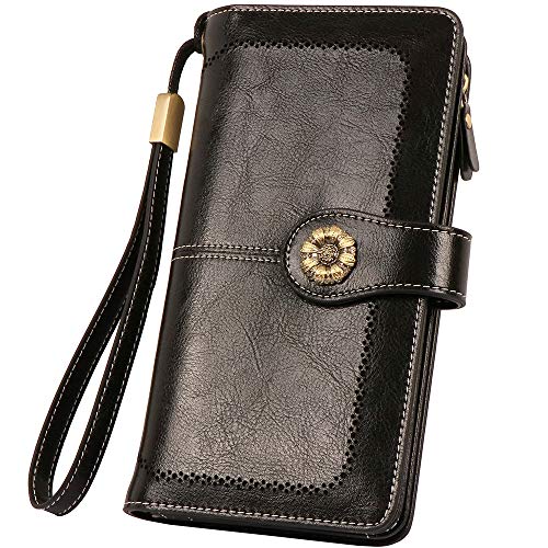 Pearl Angeli Women Wallet Genuine Leather Charming Ladies Wristlet Tri-fold Rfid Blocking Credit Card Holder Organizer Clutch