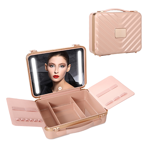 Travel Makeup Bag with LED Mirror, Portable Cosmetic Bag Large Capacity Makeup Organizer Bag Waterproof Train Case with Dividers