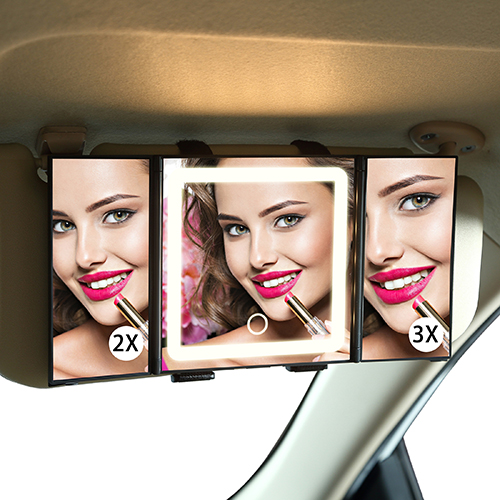 Pearl Angeli Car Sun Visor Makeup Mirror, Foldable Vanity Mirror with Lights, Rechargeable Led Mirror Universal for Truck SUV(Black)