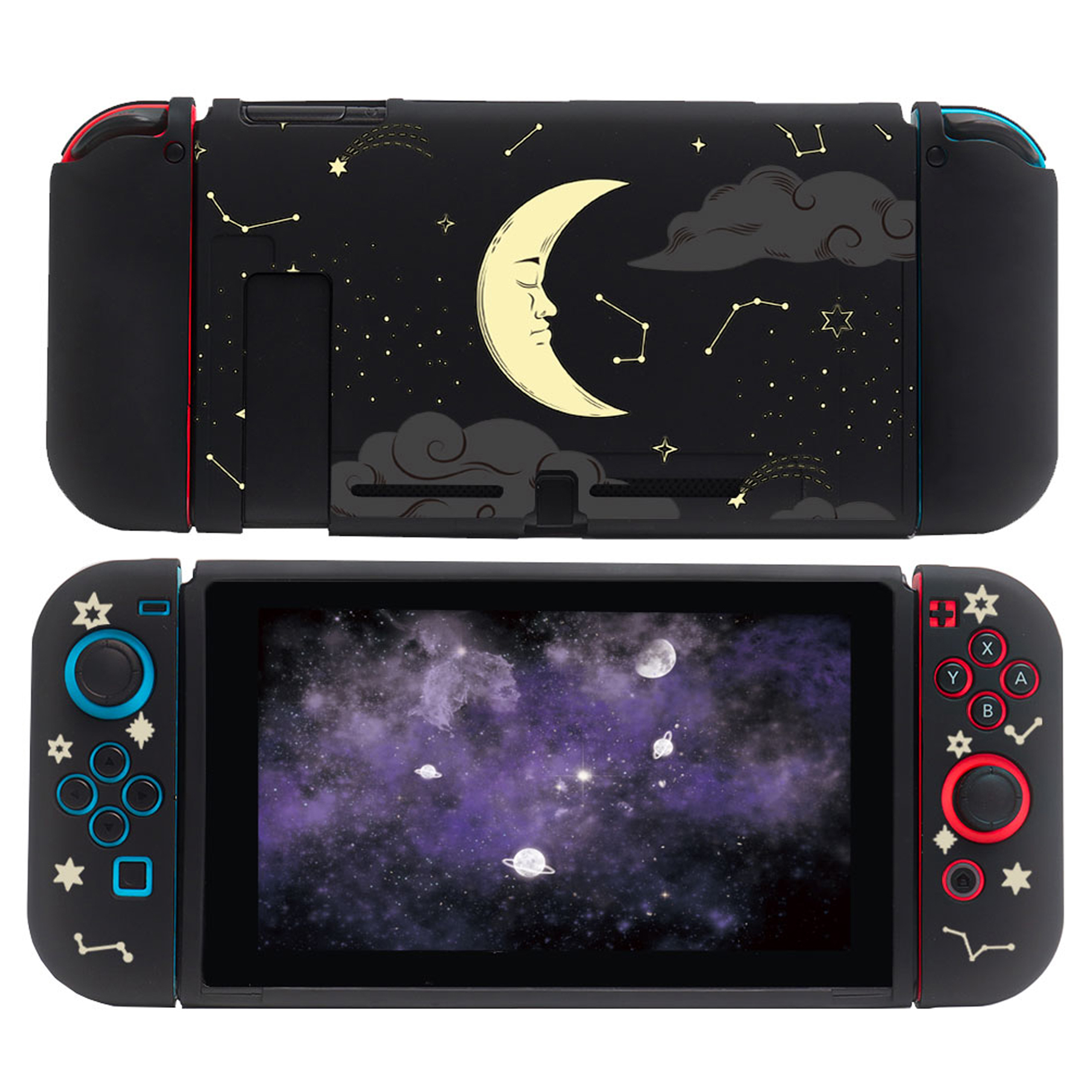 Pearl Angeli Hülle für Nintendo Switch Konsole Joy Con, TPU Schlanke Schutzhülle für NS Joycon Konsole,trennbare Schale,andockbare Schutzhülle für Nintendo Switch,MOON SLEPT