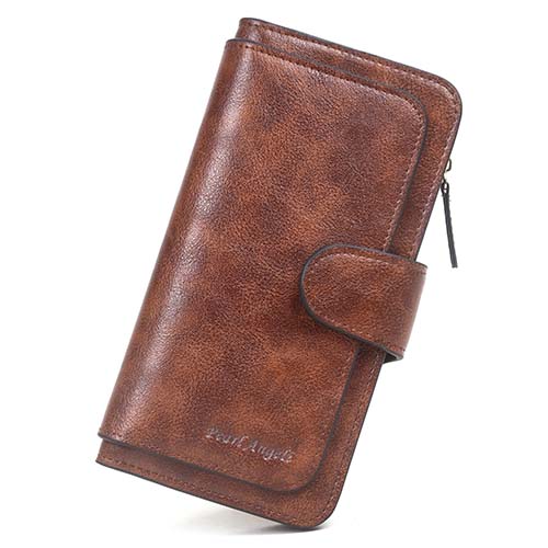 Pearl Angeli Wallets for Women RFID Trifold Clutch Fashion PU Leather Long Purse Ladies Credit Card Holder(Retro Brown)