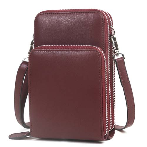Pearl Angeli Small Crossbody Bag RFID Cellphone Wallet Purse Mini Ladies Handbag Purse with Shoulder Strap Wine Red