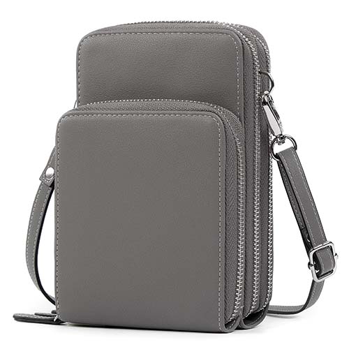 Pearl Angeli Small Crossbody Bag RFID Cellphone Wallet Purse Mini Ladies Handbag Purse with Shoulder Strap Grey